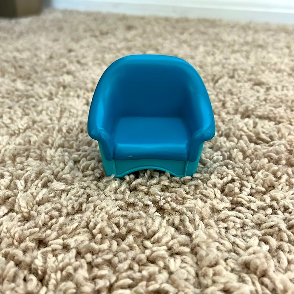 Vintage Fisher Price Loving Family Dollhouse Blue Living Room Armchair - small